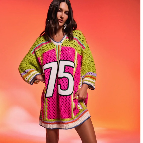 shop Akira Dresses & Skirts - COURTSIDE OR SEASIDE CROCHET JERSEY DRESS